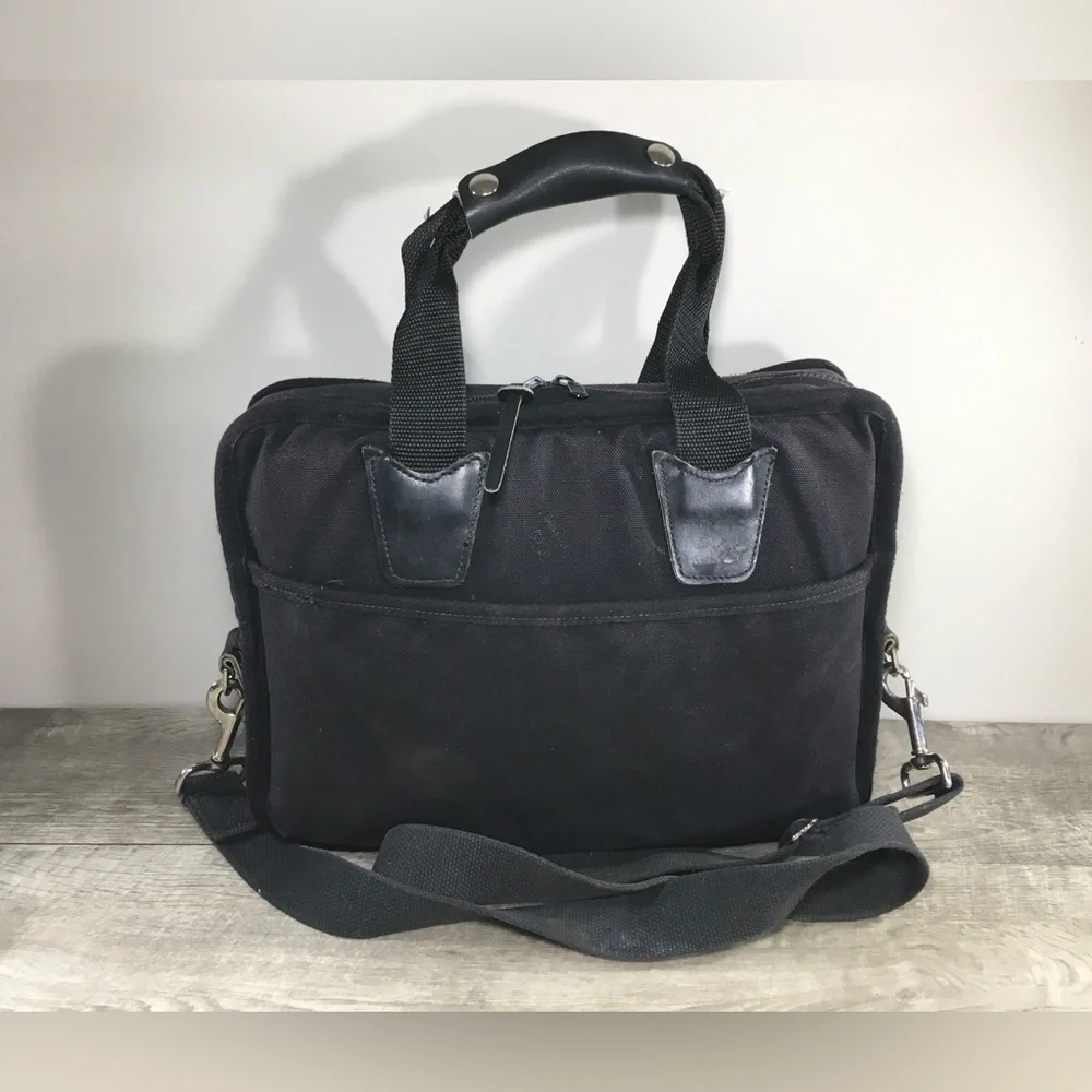 Duluth Pack Safari Briefcase Black Canvas & Leather Bag Business Everyday Travel
